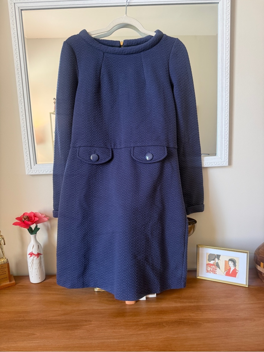 Boden Navy Quilted Texture Shift Dress | Size 8 | Lined